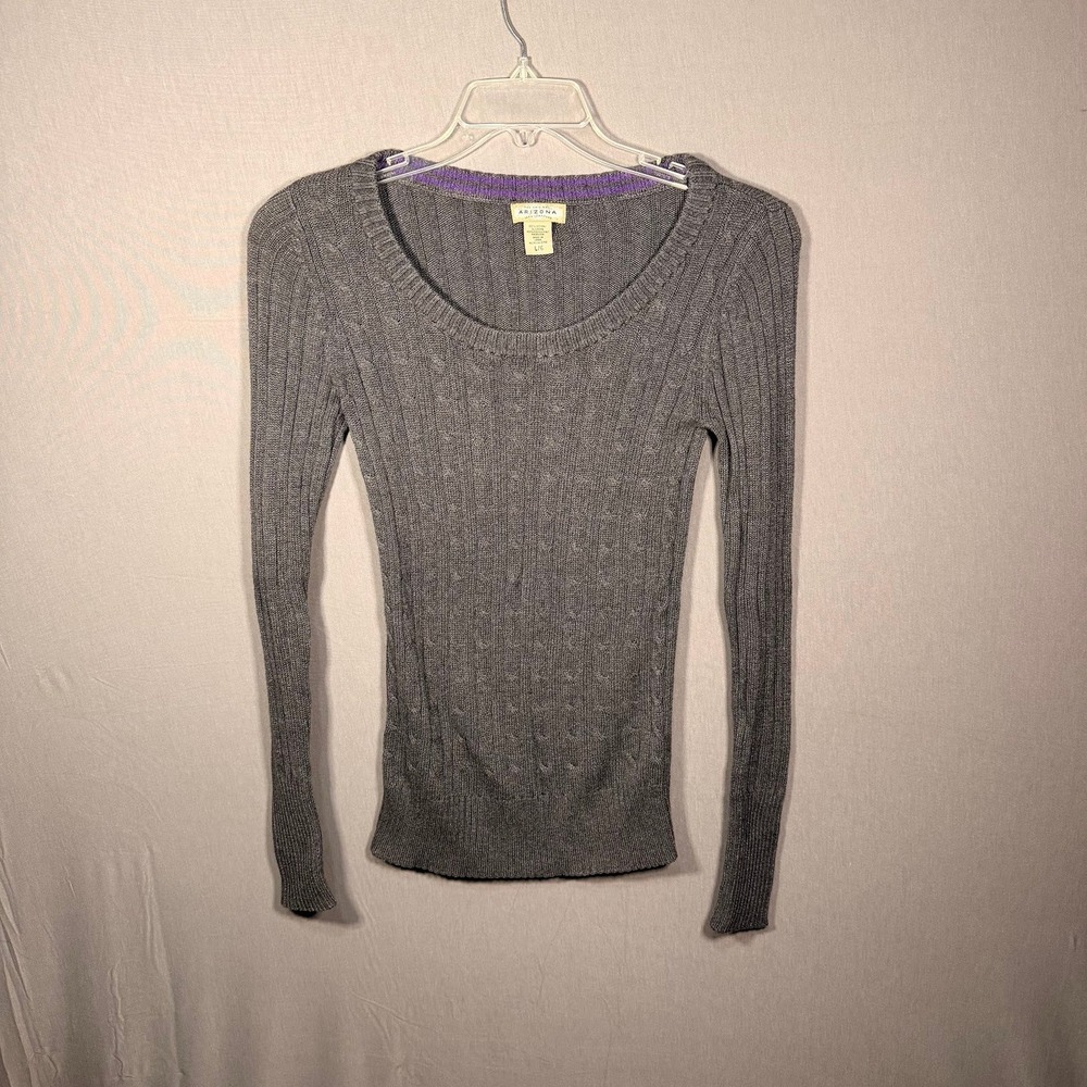 Y2K Cable Knit Scoop Neck Sweater Long Sleeve Ribbed L Bella Swan Long